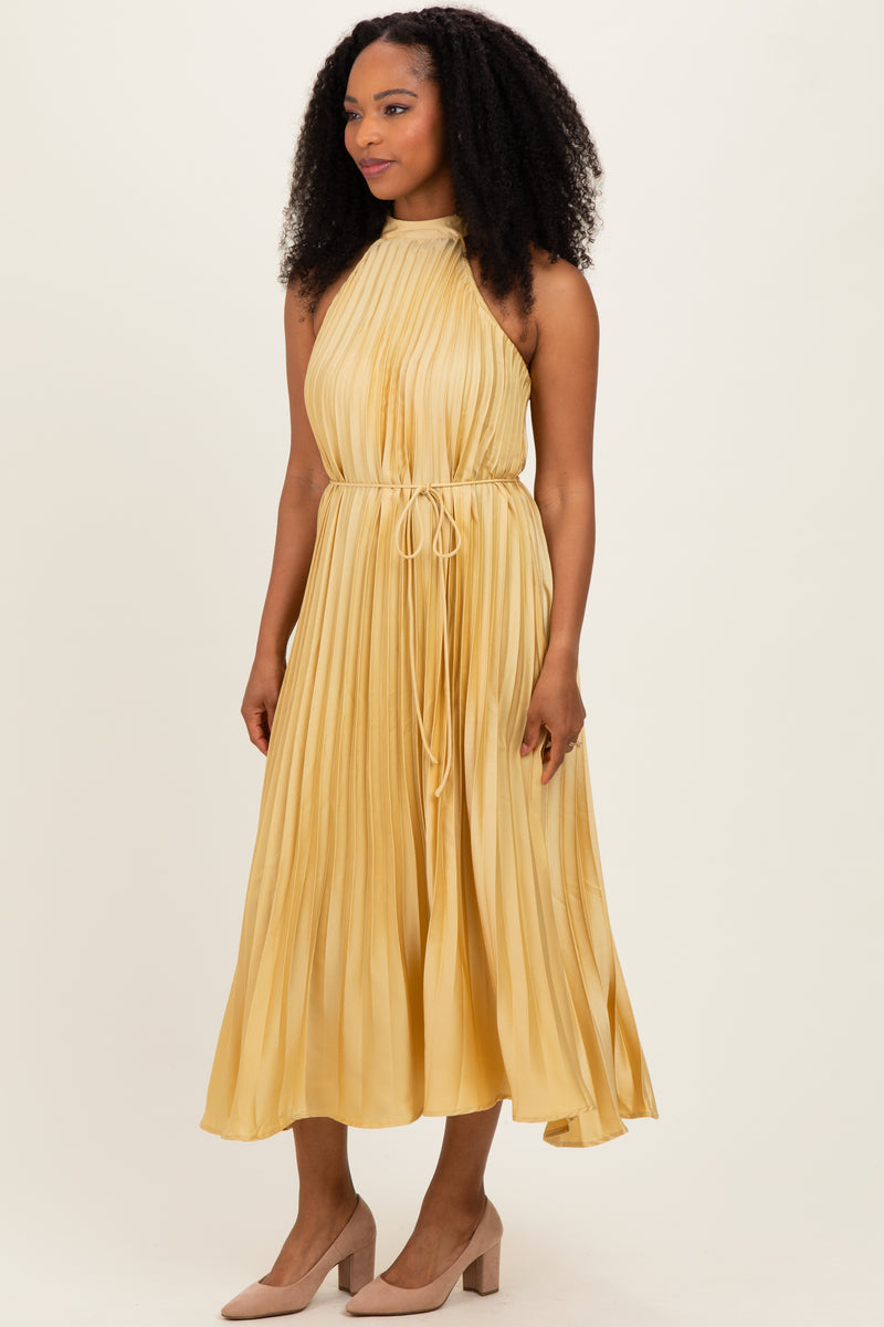 Yellow Pleated Halter Dress – PinkBlush