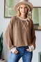 Brown Textured Rib Relaxed Fit Pullover Top