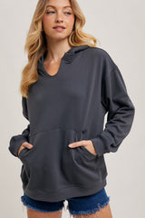 Ash Grey Split Neckline Hoodie
