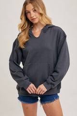 Ash Grey Split Neckline Hoodie