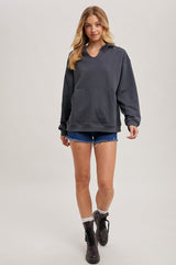 Ash Grey Split Neckline Hoodie