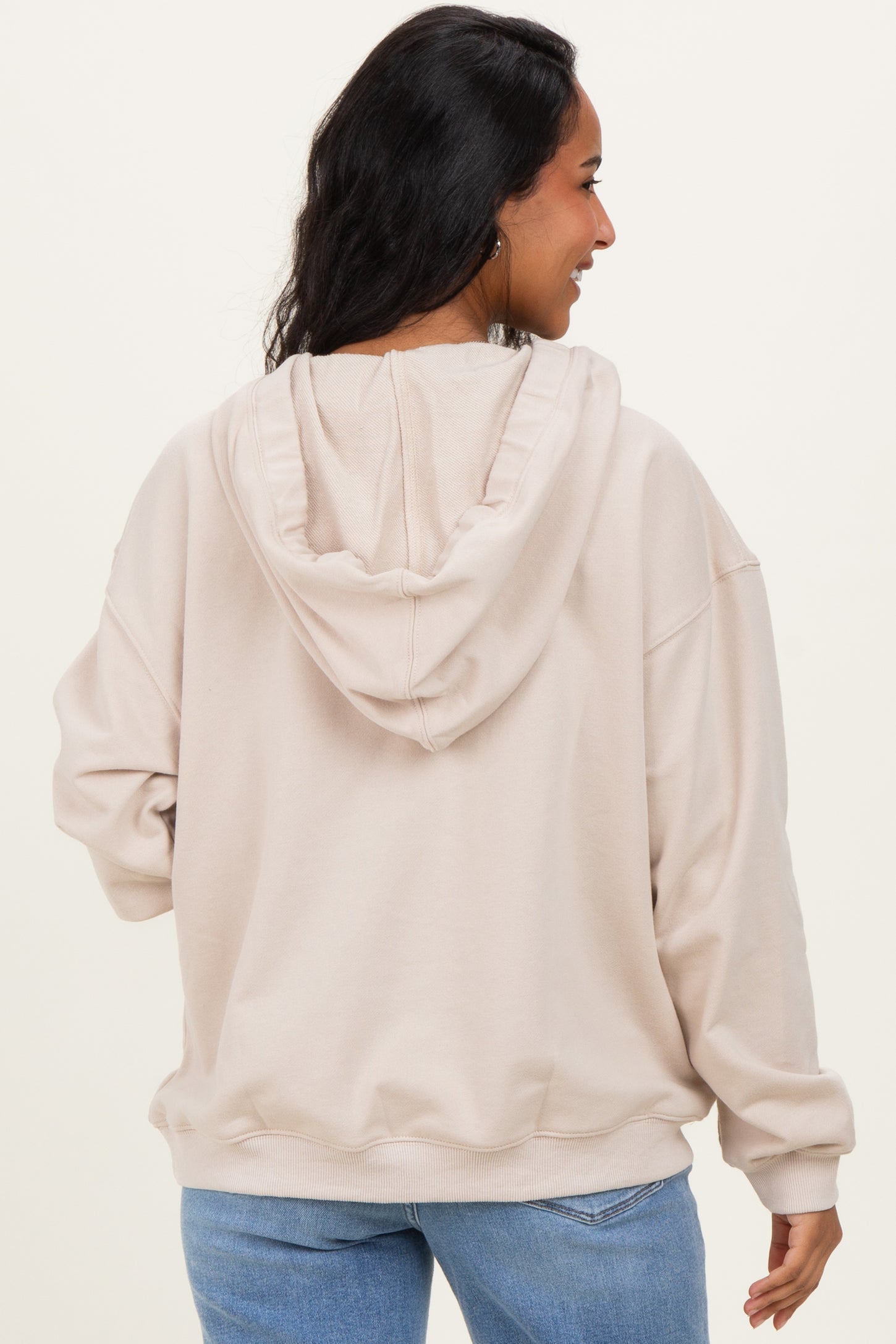 Oatmeal Split Neckline Maternity Hoodie
