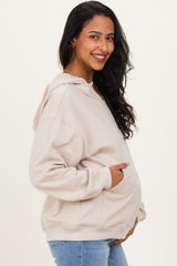 Oatmeal Split Neckline Maternity Hoodie