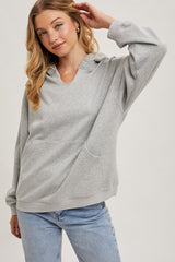 Heather Grey Split Neckline Hoodie