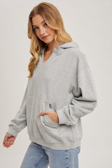 Heather Grey Split Neckline Hoodie