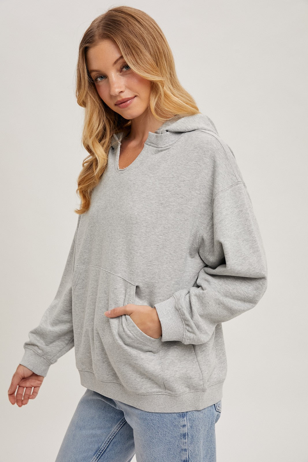 Heather Grey Split Neckline Maternity Hoodie