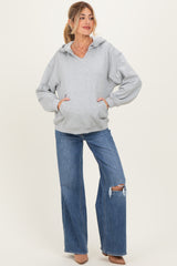 Heather Grey Split Neckline Maternity Hoodie