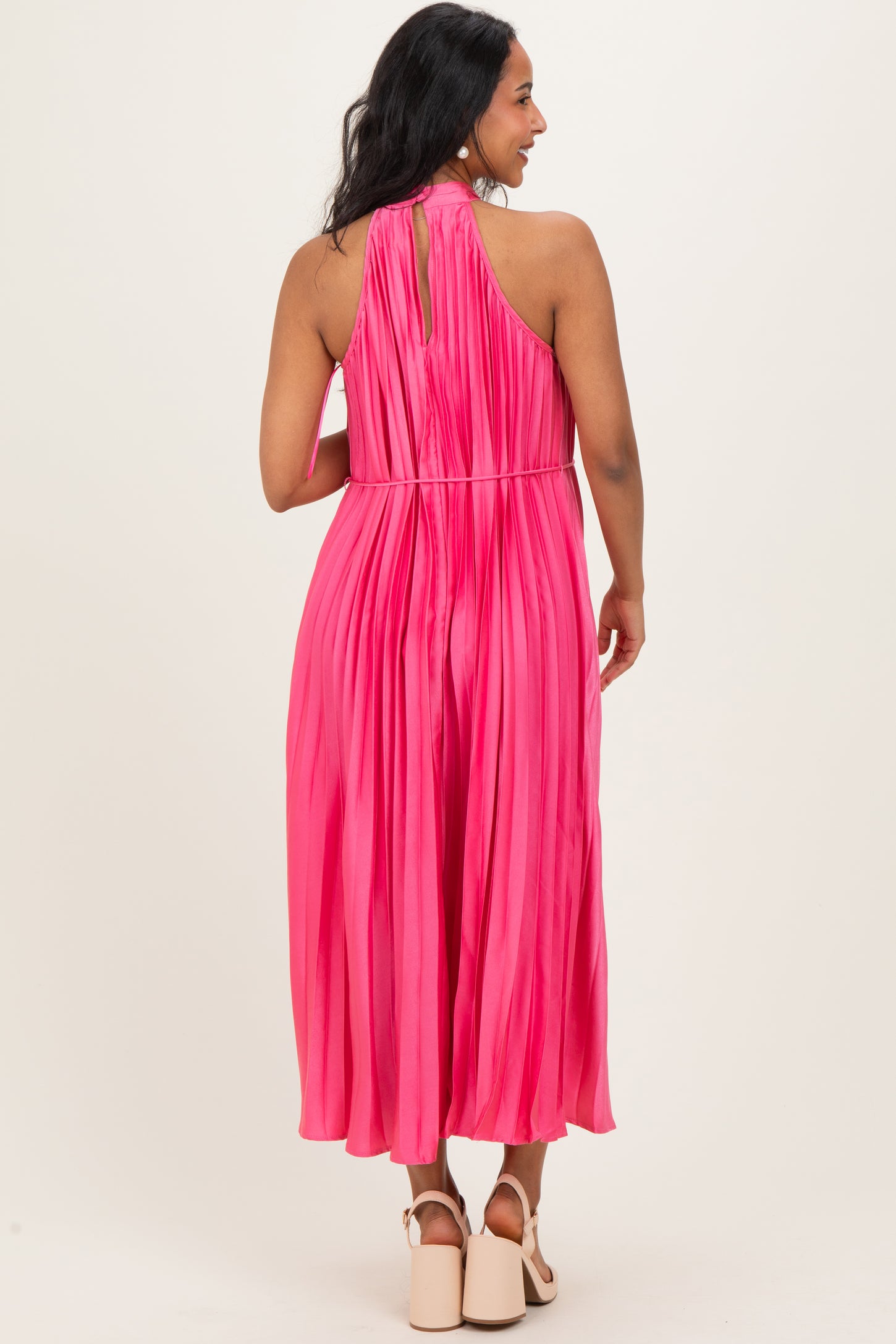 Fuchsia Pleated Maternity Halter Dress Fuchsia Pleated Maternity Halter Dress