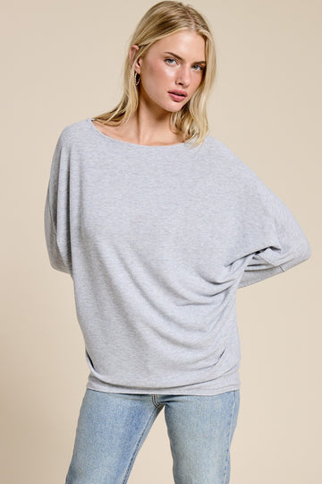 Heather Grey Ribbed Dolman Top