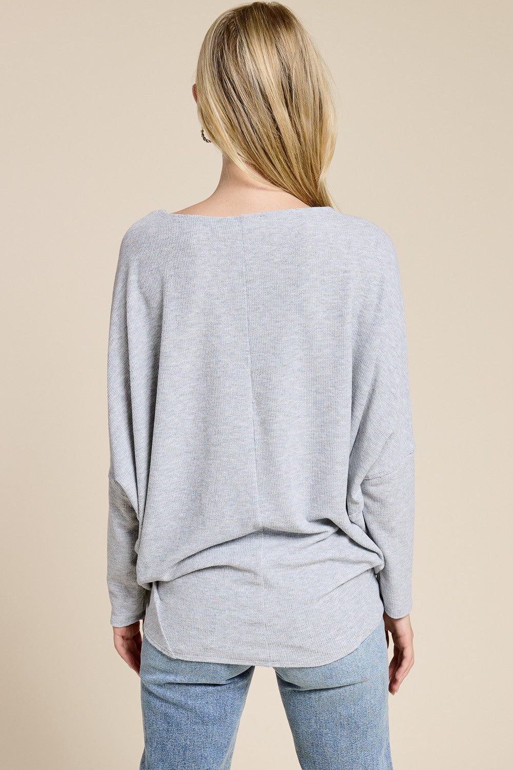 Heather Grey Ribbed Dolman Top