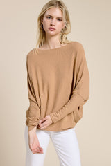 Camel Ribbed Dolman Top