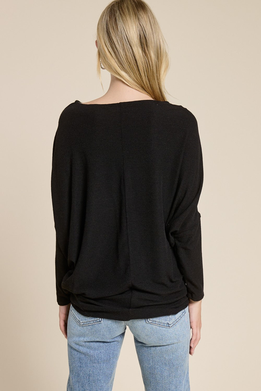 Black Ribbed Dolman Top