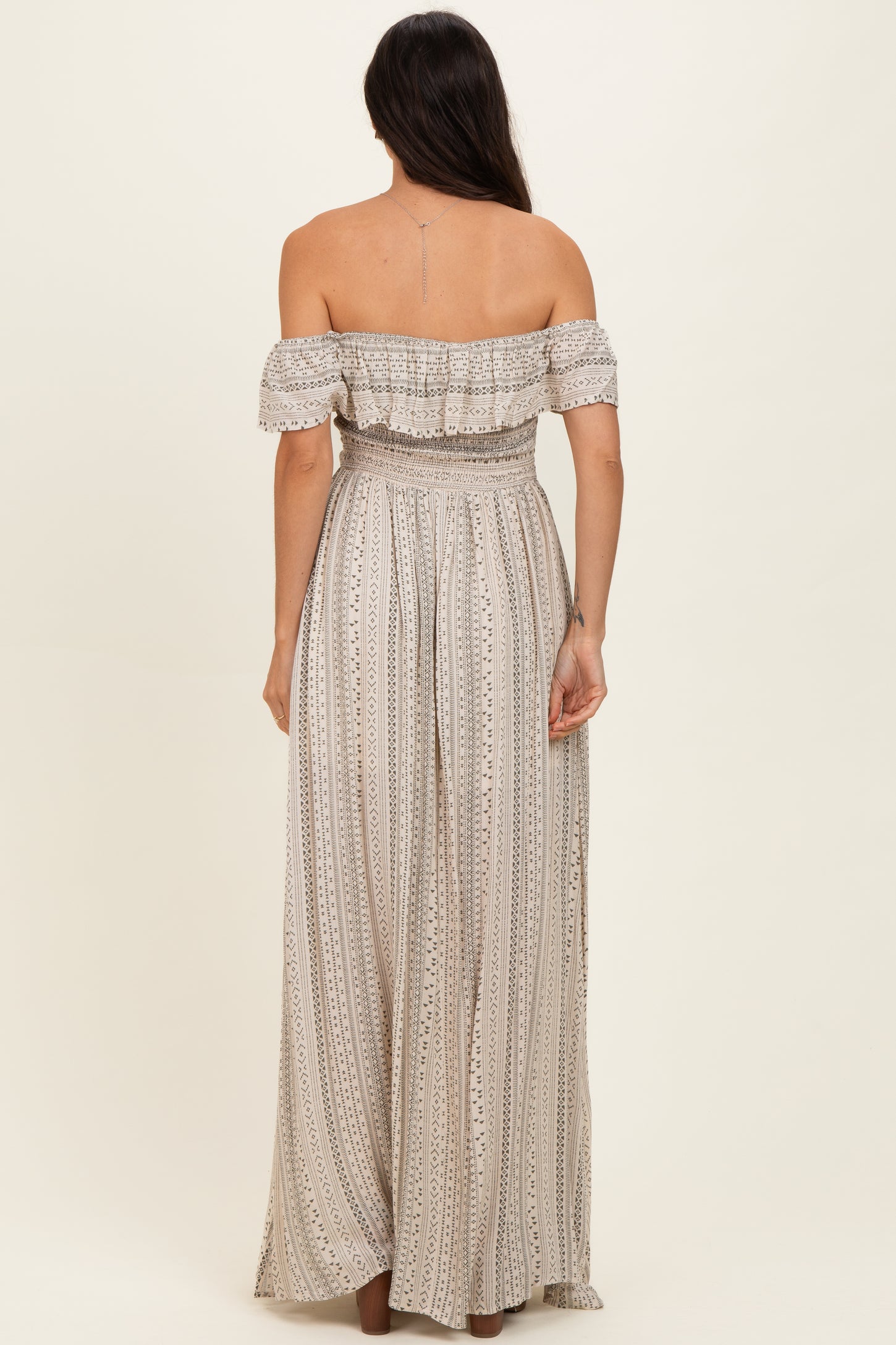 beige ruffle maxi dress Women's Gemma Illusion Ruffle Maxi Dress XS/S/M/L/XL/Customize Gilded Beige MEAN BLVD Gilded Beige / L