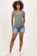 Sage Ribbed Rounded Square Neck Maternity Top
