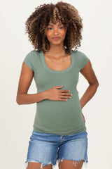 Sage Ribbed Rounded Square Neck Maternity Top