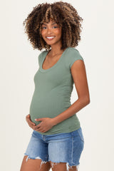 Sage Ribbed Rounded Square Neck Maternity Top