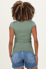 Sage Ribbed Rounded Square Neck Maternity Top