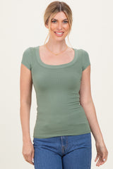 Sage Ribbed Rounded Square Neck Top