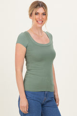 Sage Ribbed Rounded Square Neck Top
