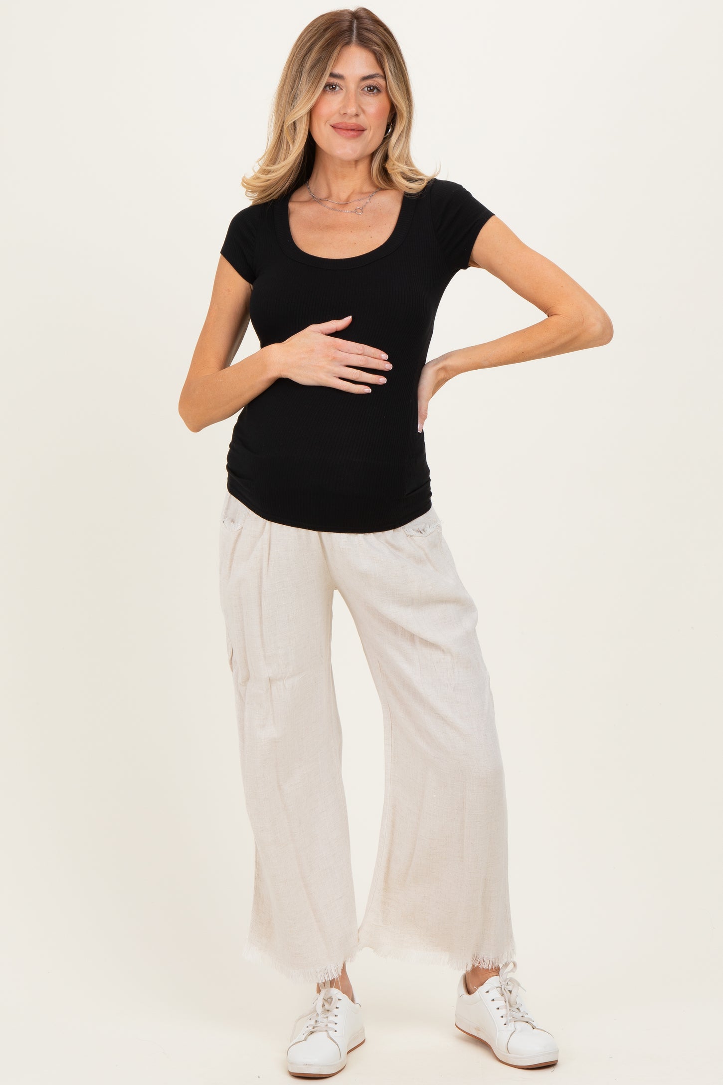 Black Ribbed Rounded Square Neck Maternity Top