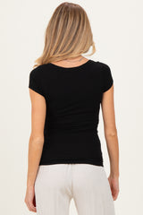 Black Ribbed Rounded Square Neck Maternity Top