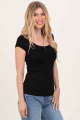 Black Ribbed Rounded Square Neck Top