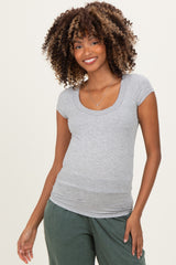 Heather Grey Ribbed Rounded Square Neck Maternity Top
