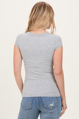 Heather Grey Ribbed Rounded Square Neck Top