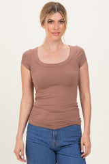 Mocha Ribbed Rounded Square Neck Top