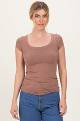Mocha Ribbed Rounded Square Neck Maternity Top