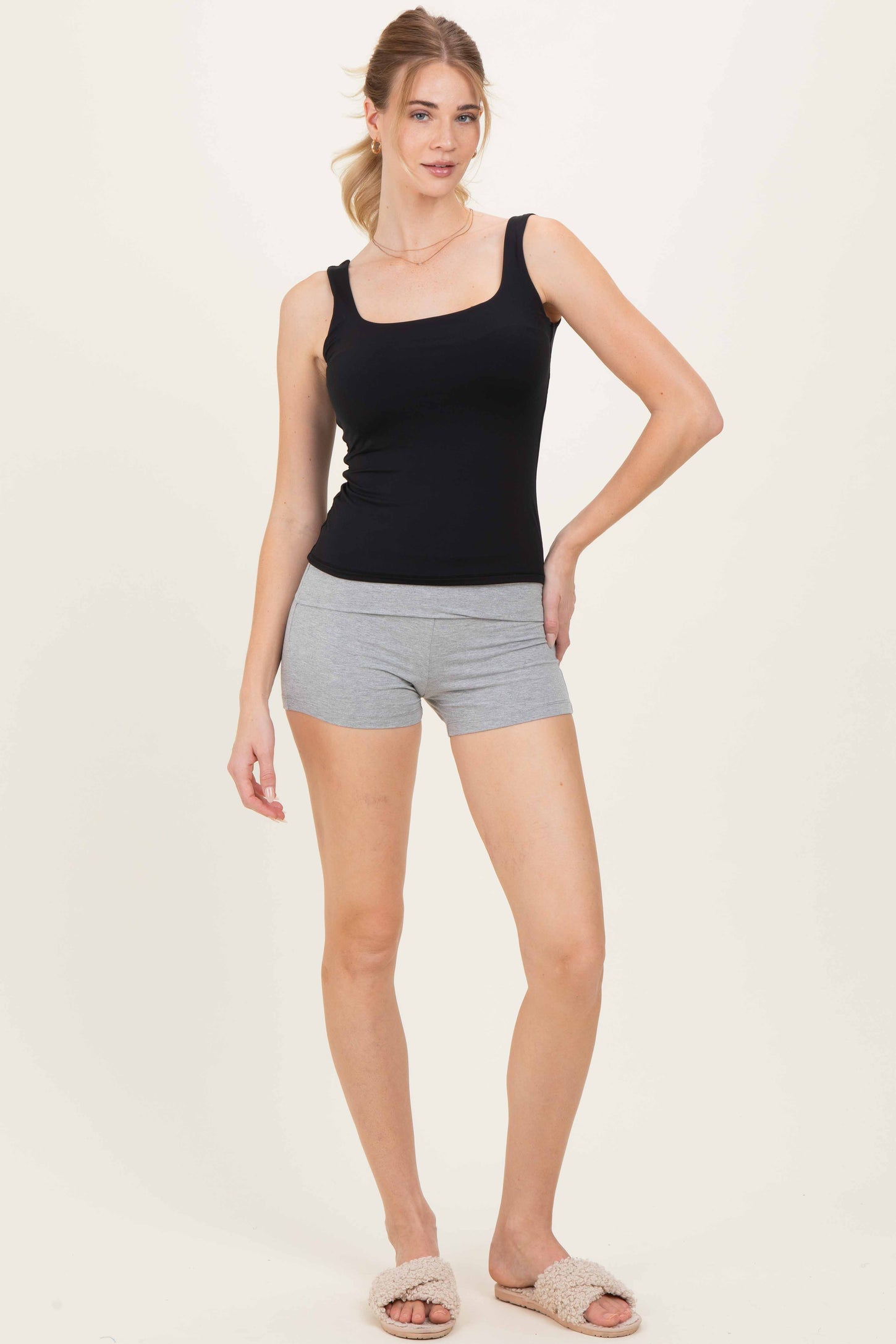 Heather Grey Foldover Waistband Shorts