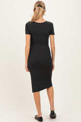 Charcoal Square Neck Side Slit Maternity Midi Dress
