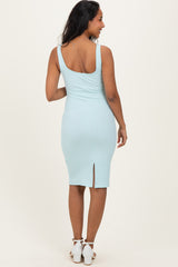 Light Blue Ribbed Square Neck Maternity Tank Dress