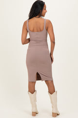 Mocha Ribbed Square Neck Maternity Tank Dress