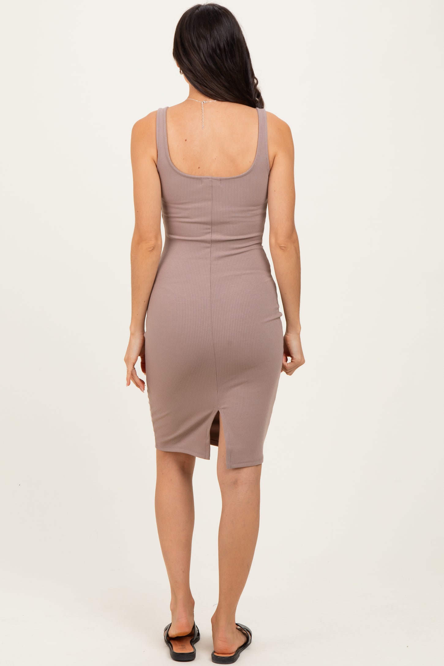 Mocha Ribbed Square Neck Tank Dress