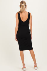 Black Ribbed Knit V-Neck Maternity Tank Dress