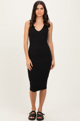 Black Ribbed Knit V-Neck Tank Dress