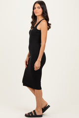 Black Ribbed Knit V-Neck Tank Dress