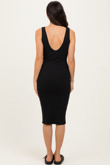 Black Ribbed Knit V-Neck Tank Dress
