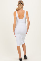 White Ribbed Knit V-Neck Maternity Tank Dress