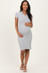 Heather Grey Polo Maternity Mini Dress