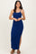 Light Navy Button Detail Sleeveless High Slit Maxi Dress