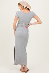 Heather Grey Square Neck Short Sleeve Maternity Maxi