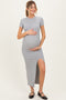 Heather Grey Short Sleeve High Slit Maternity Maxi Dress