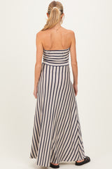 Oatmeal Striped Strapless Maternity Maxi Dress
