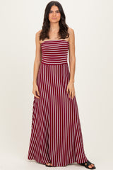 Wine Striped Strapless Maxi Dress