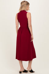 Wine Ribbed Mock Neck Sleeveless Midi Dress