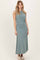 Sage Side Slit Ruched Sleeveless Midi Dress