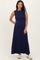 Navy Side Slit Ruched Sleeveless Maternity Midi Dress