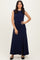 Navy Side Slit Ruched Sleeveless Midi Dress